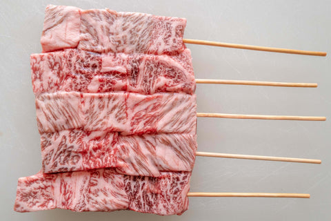 WAGYUMAN Japanese Wagyu Beef 2 bags (1.1 lbs) A5 Chuck Roll Skewers - Japanese Wagyu